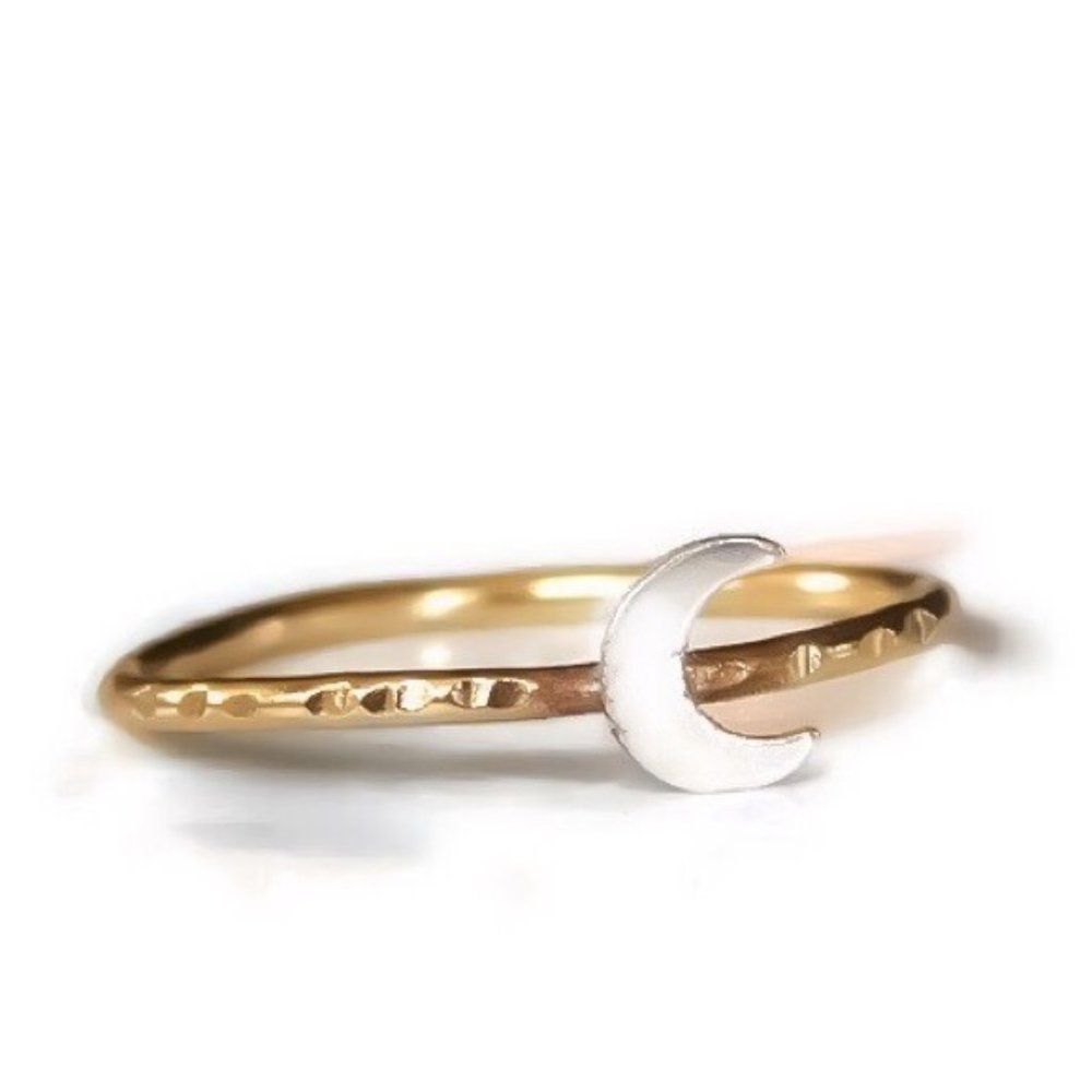 NWT Hand crafted 14K Gold w/925 SS Crescent ring